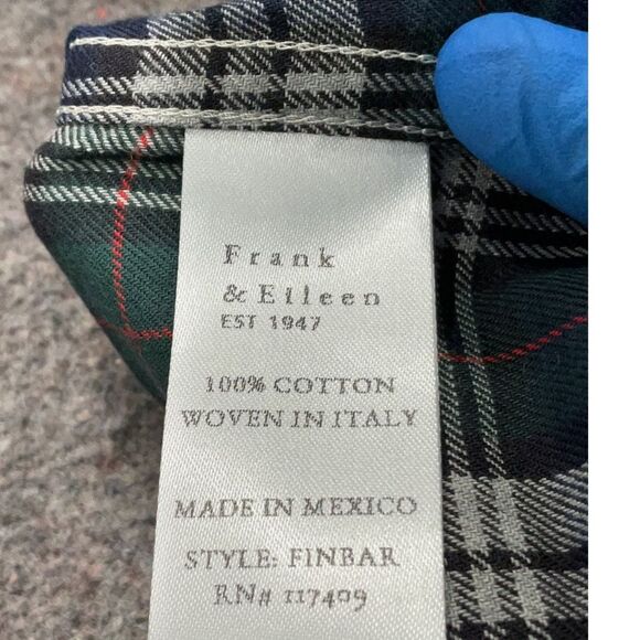 Frank & Eileen Finbar Blue Green Plaid Button Down Italian cotton flannel Shirt - Picture 5 of 8